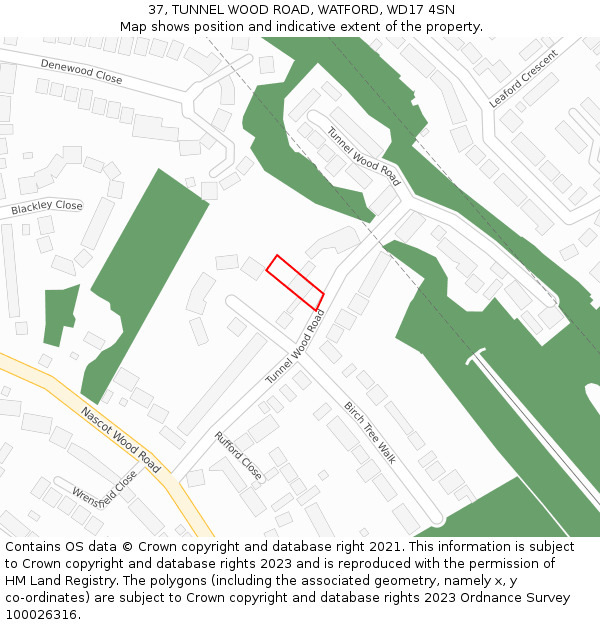 37, TUNNEL WOOD ROAD, WATFORD, WD17 4SN: Location map and indicative extent of plot