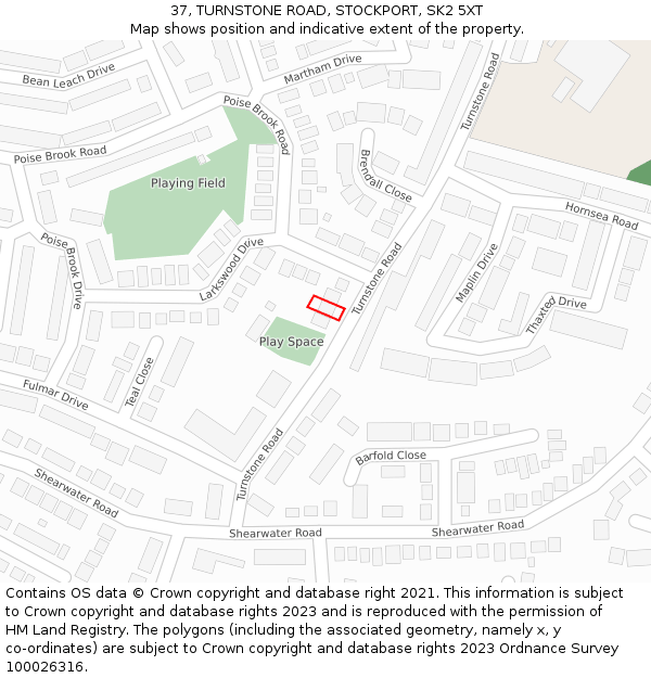 37, TURNSTONE ROAD, STOCKPORT, SK2 5XT: Location map and indicative extent of plot