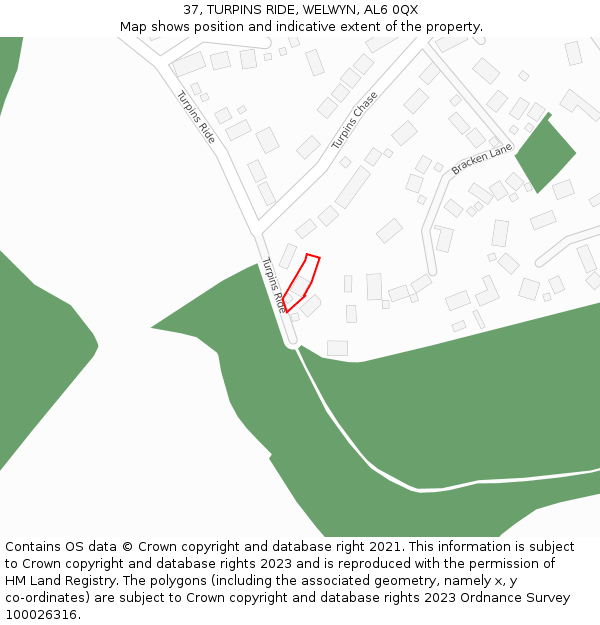 37, TURPINS RIDE, WELWYN, AL6 0QX: Location map and indicative extent of plot