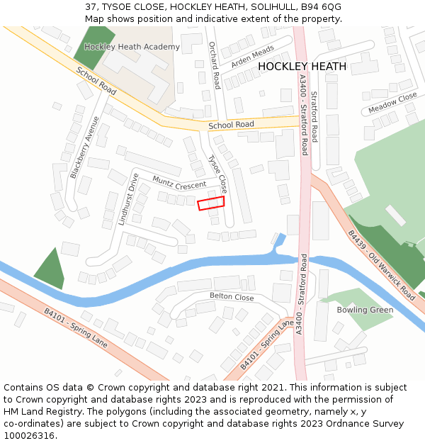 37, TYSOE CLOSE, HOCKLEY HEATH, SOLIHULL, B94 6QG: Location map and indicative extent of plot