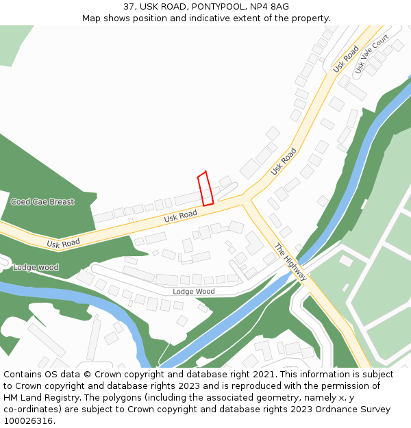 37, USK ROAD, PONTYPOOL, NP4 8AG: Location map and indicative extent of plot