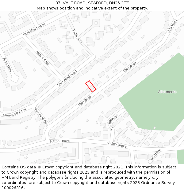 37, VALE ROAD, SEAFORD, BN25 3EZ: Location map and indicative extent of plot