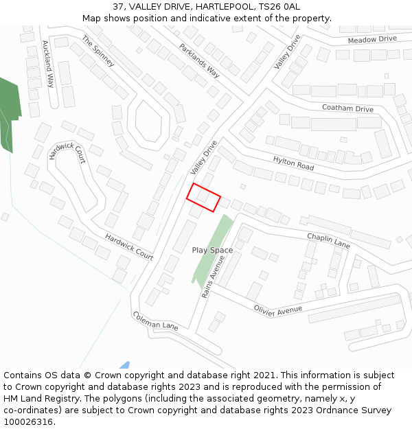 37, VALLEY DRIVE, HARTLEPOOL, TS26 0AL: Location map and indicative extent of plot