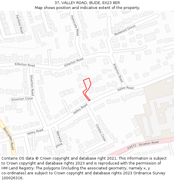 37, VALLEY ROAD, BUDE, EX23 8ER: Location map and indicative extent of plot