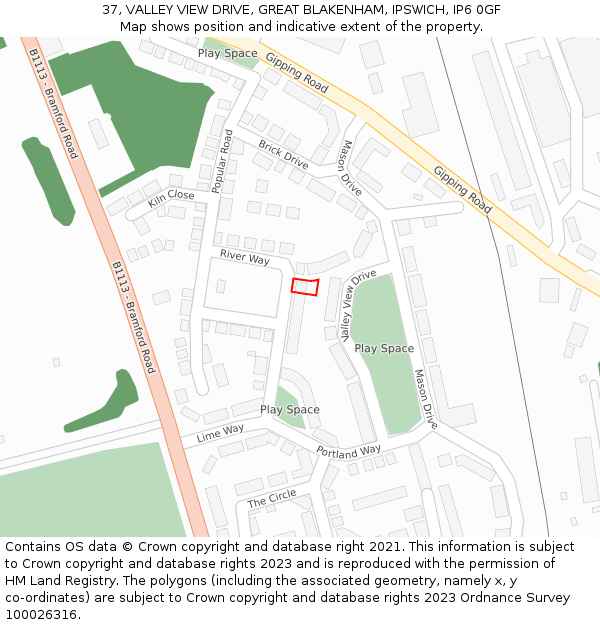 37, VALLEY VIEW DRIVE, GREAT BLAKENHAM, IPSWICH, IP6 0GF: Location map and indicative extent of plot