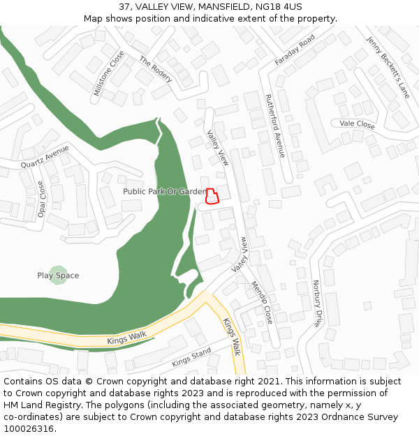 37, VALLEY VIEW, MANSFIELD, NG18 4US: Location map and indicative extent of plot