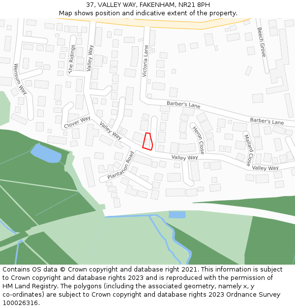 37, VALLEY WAY, FAKENHAM, NR21 8PH: Location map and indicative extent of plot