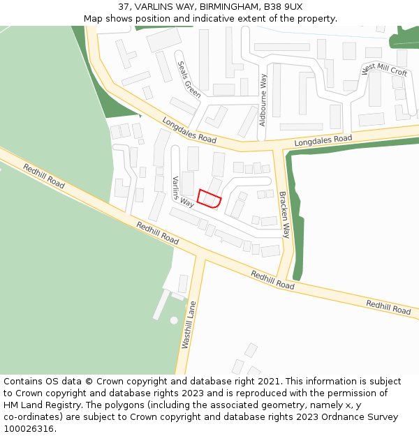 37, VARLINS WAY, BIRMINGHAM, B38 9UX: Location map and indicative extent of plot