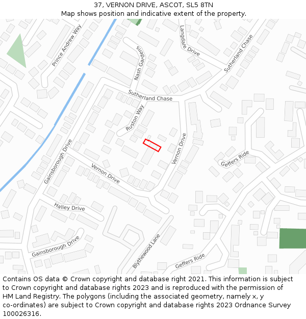 37, VERNON DRIVE, ASCOT, SL5 8TN: Location map and indicative extent of plot