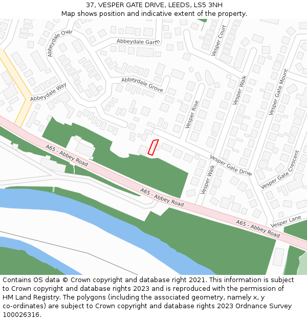 37, VESPER GATE DRIVE, LEEDS, LS5 3NH: Location map and indicative extent of plot