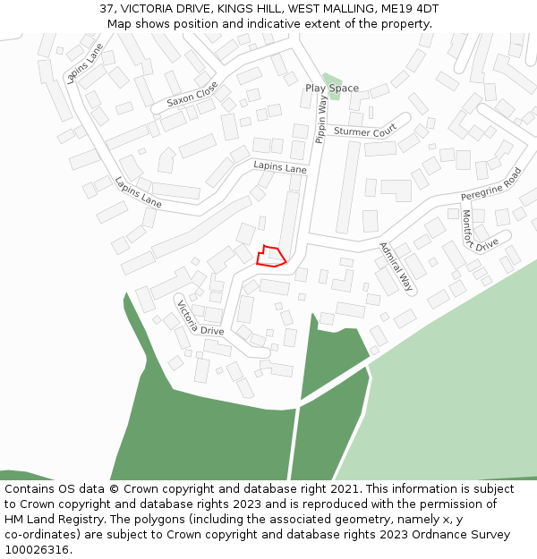 37, VICTORIA DRIVE, KINGS HILL, WEST MALLING, ME19 4DT: Location map and indicative extent of plot