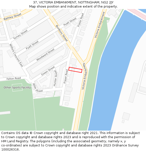 37, VICTORIA EMBANKMENT, NOTTINGHAM, NG2 2JY: Location map and indicative extent of plot