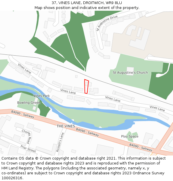 37, VINES LANE, DROITWICH, WR9 8LU: Location map and indicative extent of plot