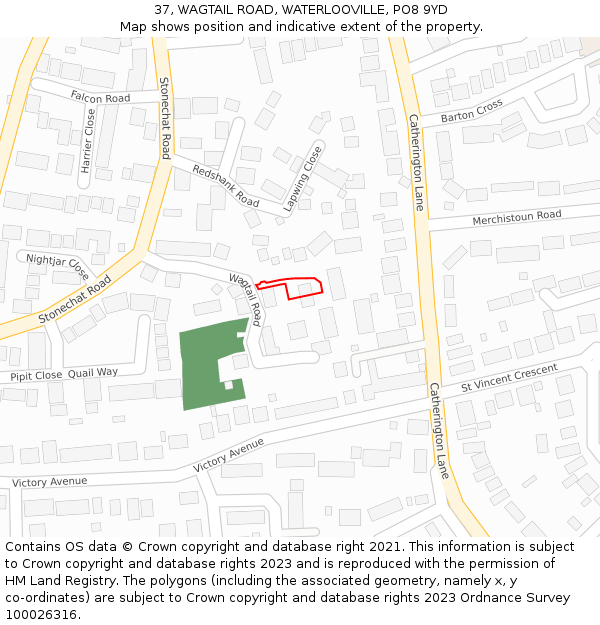 37, WAGTAIL ROAD, WATERLOOVILLE, PO8 9YD: Location map and indicative extent of plot