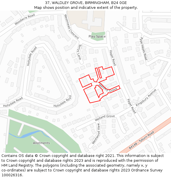37, WALDLEY GROVE, BIRMINGHAM, B24 0GE: Location map and indicative extent of plot