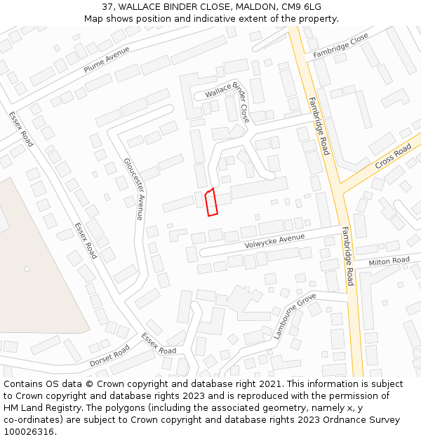 37, WALLACE BINDER CLOSE, MALDON, CM9 6LG: Location map and indicative extent of plot