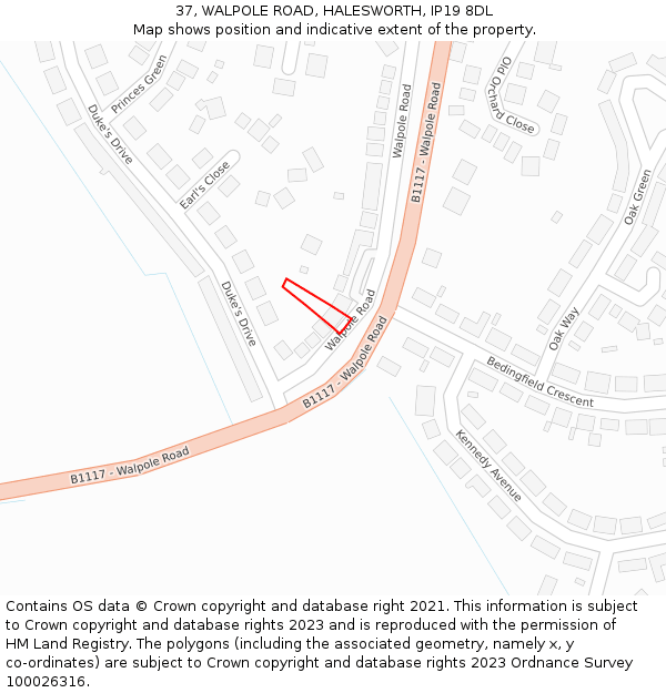 37, WALPOLE ROAD, HALESWORTH, IP19 8DL: Location map and indicative extent of plot