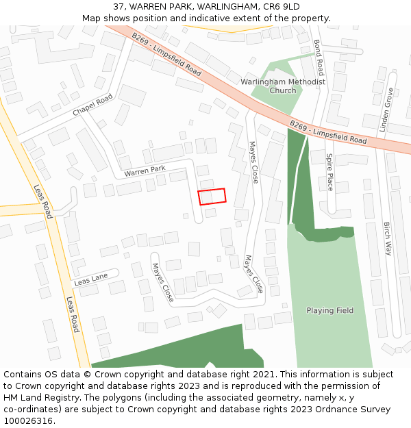 37, WARREN PARK, WARLINGHAM, CR6 9LD: Location map and indicative extent of plot