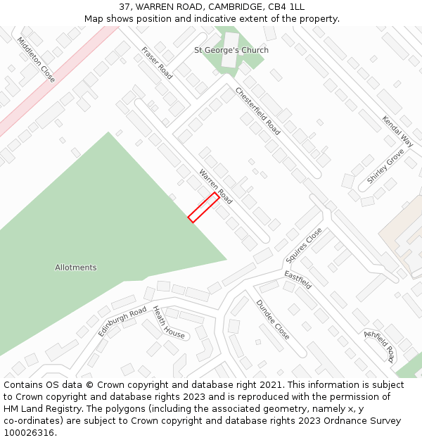 37, WARREN ROAD, CAMBRIDGE, CB4 1LL: Location map and indicative extent of plot