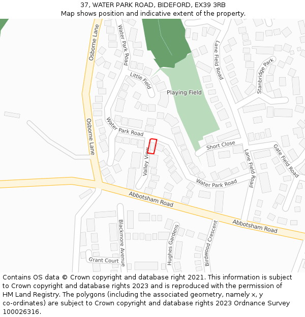 37, WATER PARK ROAD, BIDEFORD, EX39 3RB: Location map and indicative extent of plot