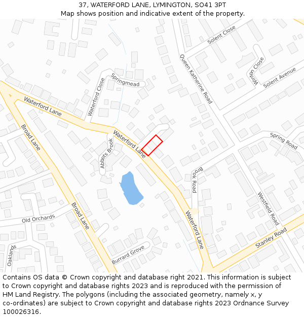 37, WATERFORD LANE, LYMINGTON, SO41 3PT: Location map and indicative extent of plot