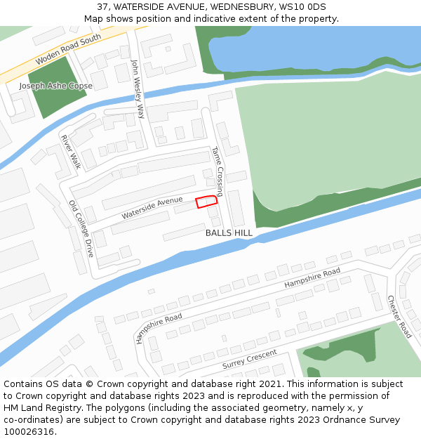 37, WATERSIDE AVENUE, WEDNESBURY, WS10 0DS: Location map and indicative extent of plot