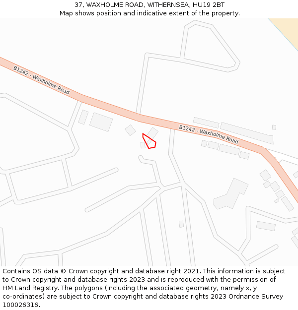 37, WAXHOLME ROAD, WITHERNSEA, HU19 2BT: Location map and indicative extent of plot