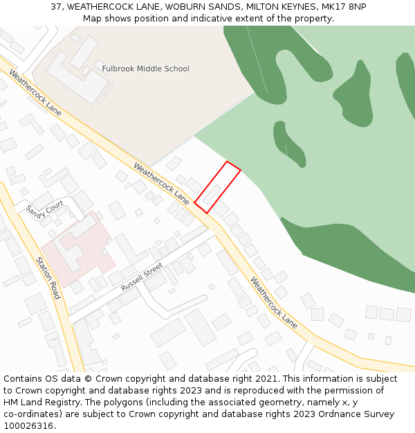 37, WEATHERCOCK LANE, WOBURN SANDS, MILTON KEYNES, MK17 8NP: Location map and indicative extent of plot