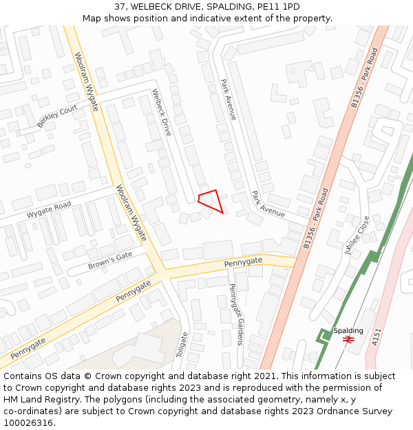 37, WELBECK DRIVE, SPALDING, PE11 1PD: Location map and indicative extent of plot