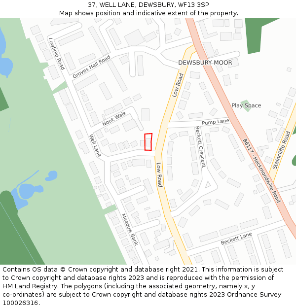 37, WELL LANE, DEWSBURY, WF13 3SP: Location map and indicative extent of plot