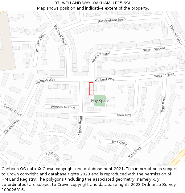 37, WELLAND WAY, OAKHAM, LE15 6SL: Location map and indicative extent of plot