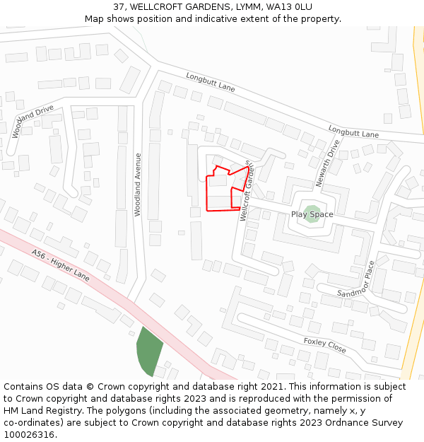 37, WELLCROFT GARDENS, LYMM, WA13 0LU: Location map and indicative extent of plot