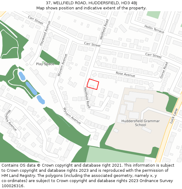 37, WELLFIELD ROAD, HUDDERSFIELD, HD3 4BJ: Location map and indicative extent of plot