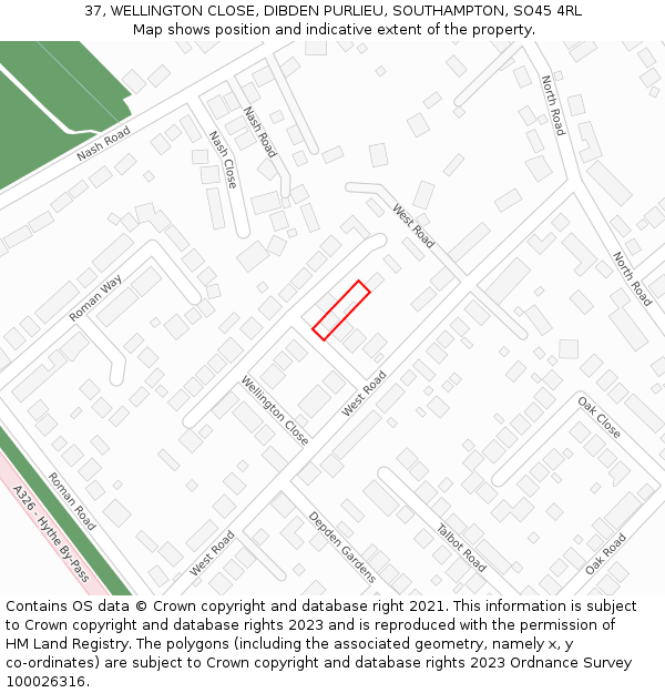 37, WELLINGTON CLOSE, DIBDEN PURLIEU, SOUTHAMPTON, SO45 4RL: Location map and indicative extent of plot