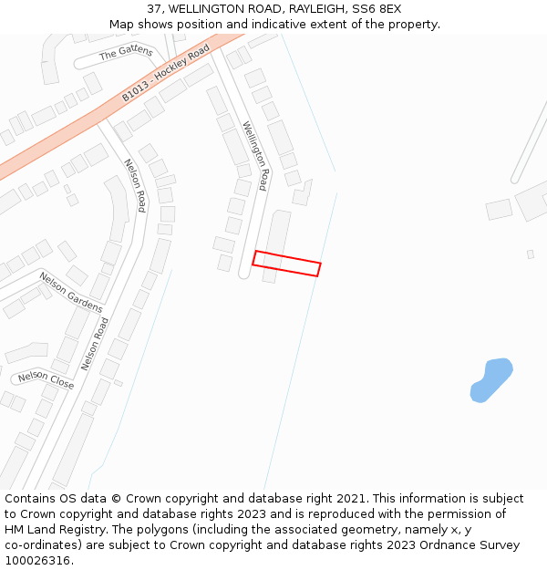 37, WELLINGTON ROAD, RAYLEIGH, SS6 8EX: Location map and indicative extent of plot