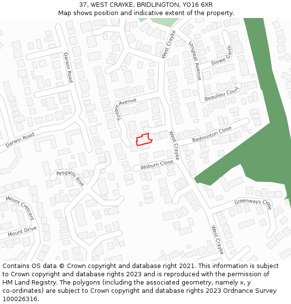 37, WEST CRAYKE, BRIDLINGTON, YO16 6XR: Location map and indicative extent of plot