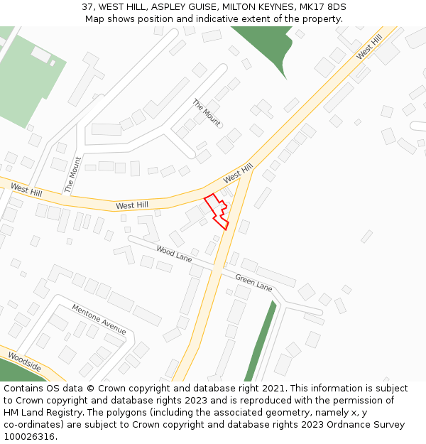 37, WEST HILL, ASPLEY GUISE, MILTON KEYNES, MK17 8DS: Location map and indicative extent of plot