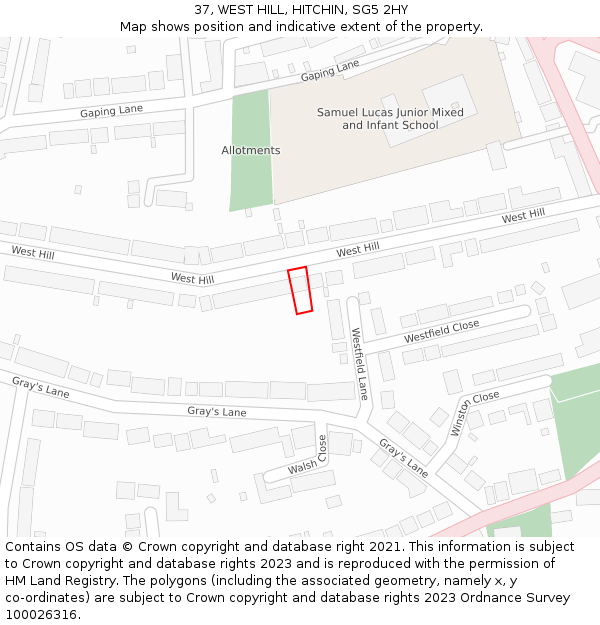 37, WEST HILL, HITCHIN, SG5 2HY: Location map and indicative extent of plot