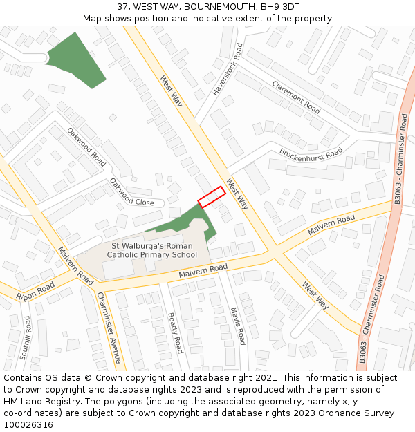37, WEST WAY, BOURNEMOUTH, BH9 3DT: Location map and indicative extent of plot