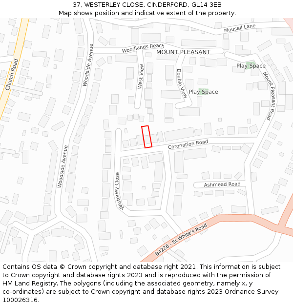 37, WESTERLEY CLOSE, CINDERFORD, GL14 3EB: Location map and indicative extent of plot