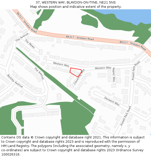 37, WESTERN WAY, BLAYDON-ON-TYNE, NE21 5NS: Location map and indicative extent of plot