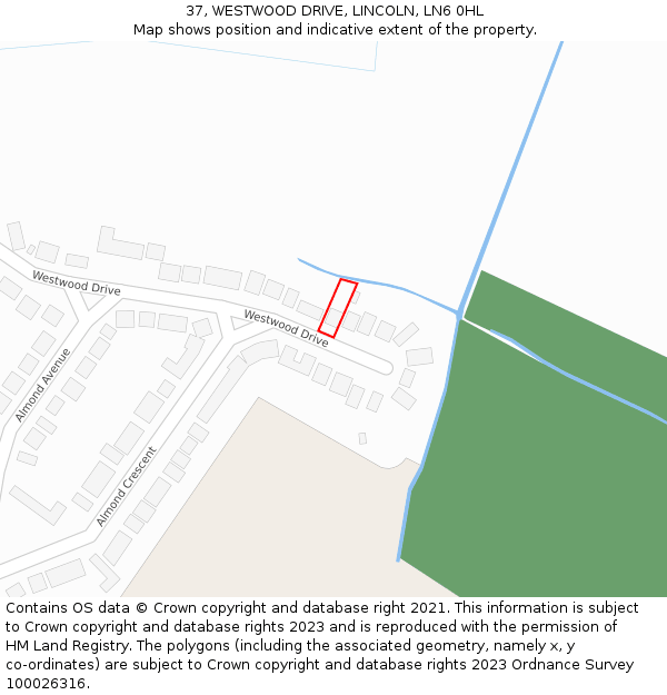 37, WESTWOOD DRIVE, LINCOLN, LN6 0HL: Location map and indicative extent of plot