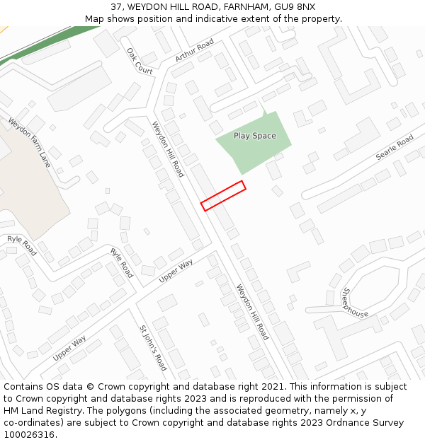 37, WEYDON HILL ROAD, FARNHAM, GU9 8NX: Location map and indicative extent of plot