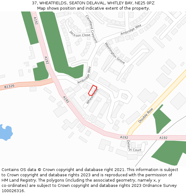 37, WHEATFIELDS, SEATON DELAVAL, WHITLEY BAY, NE25 0PZ: Location map and indicative extent of plot