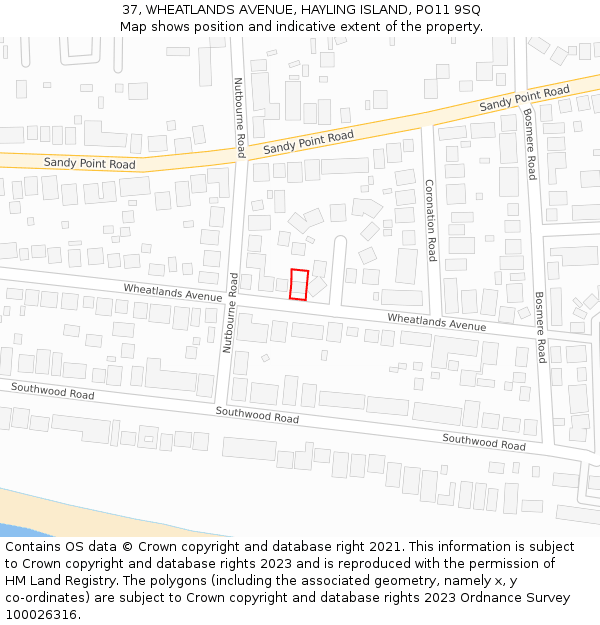 37, WHEATLANDS AVENUE, HAYLING ISLAND, PO11 9SQ: Location map and indicative extent of plot