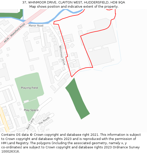 37, WHINMOOR DRIVE, CLAYTON WEST, HUDDERSFIELD, HD8 9QA: Location map and indicative extent of plot