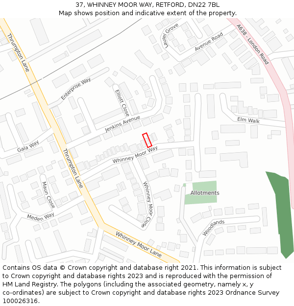37, WHINNEY MOOR WAY, RETFORD, DN22 7BL: Location map and indicative extent of plot