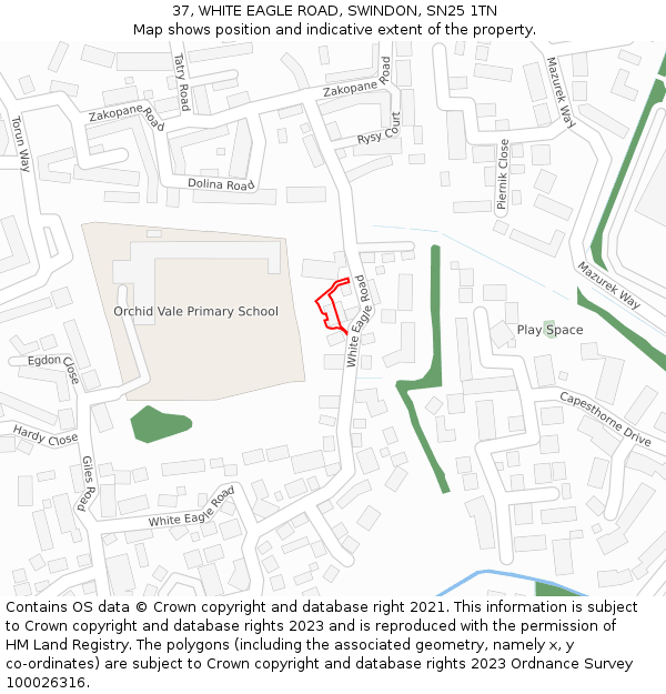 37, WHITE EAGLE ROAD, SWINDON, SN25 1TN: Location map and indicative extent of plot