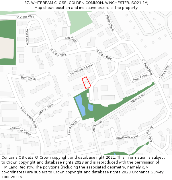 37, WHITEBEAM CLOSE, COLDEN COMMON, WINCHESTER, SO21 1AJ: Location map and indicative extent of plot