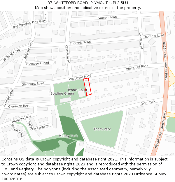 37, WHITEFORD ROAD, PLYMOUTH, PL3 5LU: Location map and indicative extent of plot